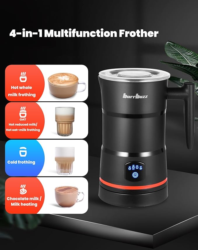 FB2 Pro Milk/Oat Milk Frother Hot Cold, Larger Capacity, Performance foam for Latte & Cappuccino, Makes 8 Drinks, 4-in-1 Milk Foamer, Intelligent Temp & Speed Control Electric Milk Steamer, Black