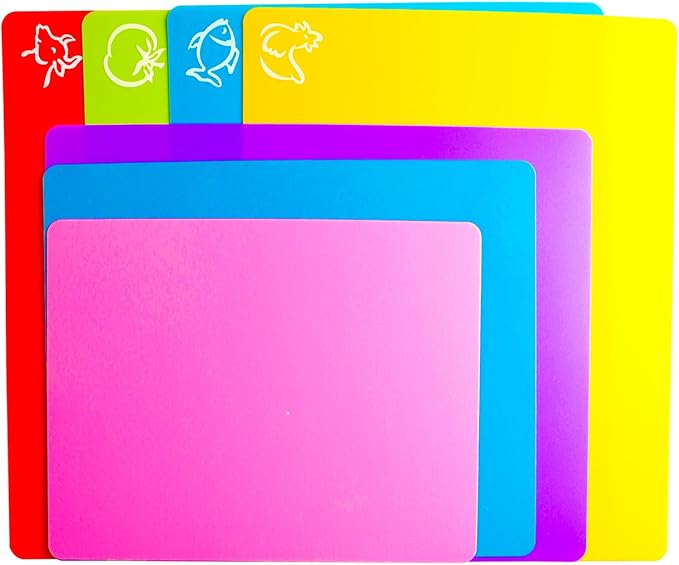 Flexible Cutting Board mats, Plastic Cutting Boards for Kitchen Cooking, Cutting board sheets for Meat and Vegetables, Dishwasher Safe Set of 7Pcs