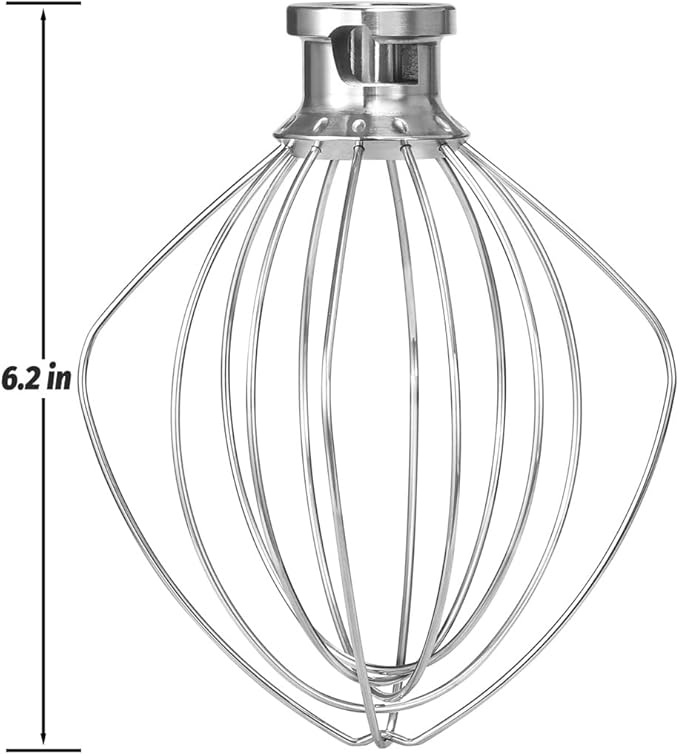 K45WW Dishwasher Safe Wire Whip Attachment 6 Wire Whisk Upgrade Real Stainless Steel Fits KitchenAid Tilt-Head Stand Mixer for Egg Heavy Cream Beater, Cakes Mayonnaise
