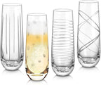 Joeyan Etched Champagne Flutes Glasses Cups,Handmade Mouth Blown Aesthetics Glassware Art Decoration,Home Bar Essentials,Gifts for Wedding Anniversary Daily Use,Set of 4,9.8 oz,Dishwasher Safe