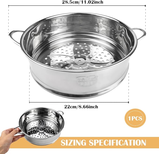 Stainless Steel Steamer Pot 8.6 Inches Round Cooking Rack Food Steamer Basket Insert for Kitchen Dim Sum Dumplings Bun(22cm)