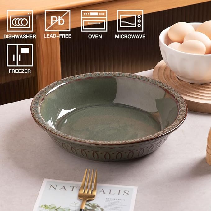 Sweejar Ceramic Pie Pan - Round Baking Dish, Non-Stick for Quiche, Tart, Cake, Pumpkin Pie & Pot Pies (Gray, 10 Inches)