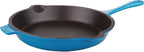 BergHOFF 5Pc Neo Enameled Cast Iron Cookware Set, 3qt. Dutch Oven, Fry Pan 11", Grill Pan 10", Black Slotted Steak Press, Matching Lid,Oven Safe Up To 400°F, Blue