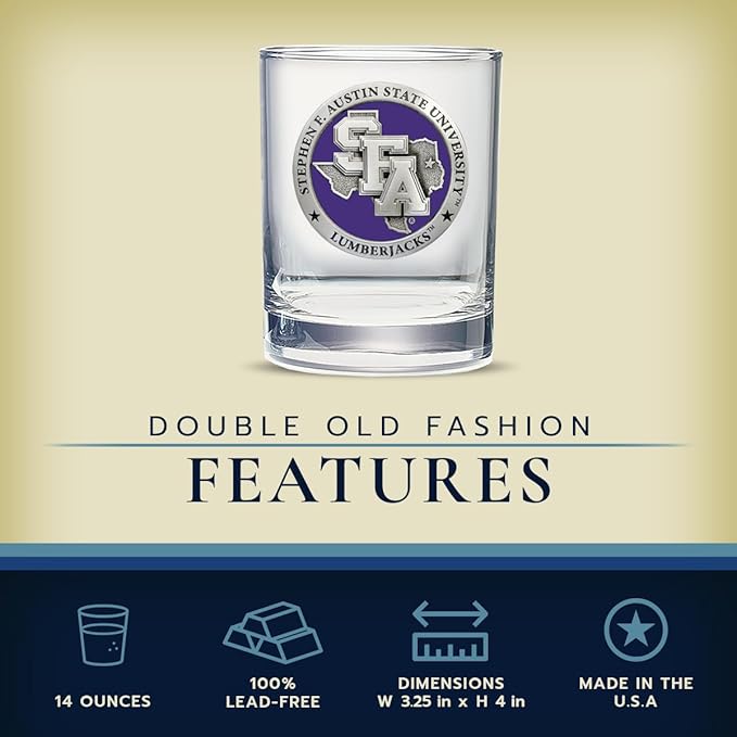 Heritage Pewter Stephen F. Austin University Double Old Fashion | Double Rocks Glass 14 OZ for Liquor | Expertly Crafted Pewter Glass