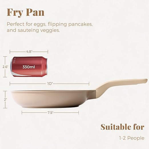 Nonstick Frying Pan, 8/10/12 Inch Skillet with Stay Cool Handle, Stain/Scratch/Crack Proof, Induction Compatible & Oven Safe, Dishwasher Safe, PTFE & PFOA Free(10-Inch, Natural Linen)