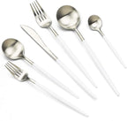 JASHII 18/10 White Handle Flatware Silver Silverware Set 304 Stainless Steel Flatware Cutlery Set| 24-Piece Adaline Royal Modern Satin Finish| BEST Birthday Wedding Gift (White Handle Matte Silver)