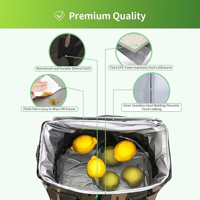 iknoe Large Cooler Bag Collapsible, 15L Insulated Bags, Leakproof Lunch Cooler Tote with Multi-Pockets for Adult, Insulated Lunch Box for Beach, Picnic,Work, Camo 24-Can