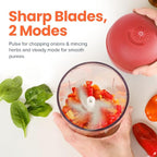 Choppi Cordless Electric Vegetable Chopper & Mini Food Processor for Dicing, Shredding, Mincing, and Puree, Portable and Rechargeable, 2-Cup, 500 mL, 4000 mAh Battery, Cherry Red