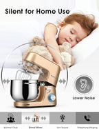 9.5 QT Double Handle KUCCU Stand Mixer, 6 Speed with Pulse Electric Kitchen Mixer, 660W Tilt-Head Food Mixer with Dishwasher-Safe Dough Hook, Flat Beater, Whisk, Splash Guard for home baking (Gold)