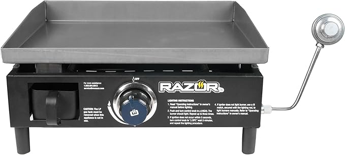 Razor Griddle GGT2160M 19 Inch Outdoor 1 Burner Portable LP Propane Gas Grill Griddle with Push Ignition for BBQ Cooking and Frying, Black