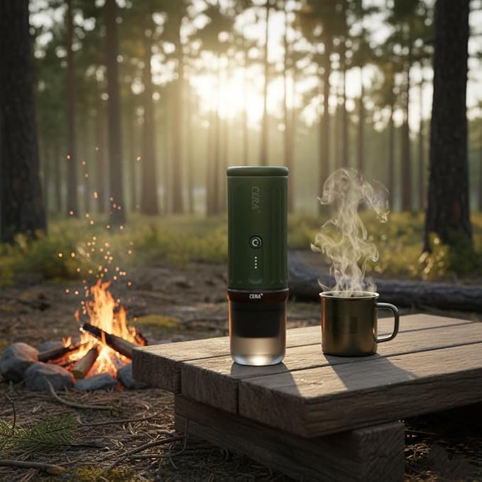 CERA+ Self-Heating Portable Espresso Machine,Up to 8 Cups per Charge & 20 Bar, 13500mAh, CERApresso Works with NS Capsules & Grounds, Electric Coffee Maker for Camping,Hiking,Office,Car,Travel