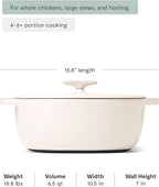 Caraway Enameled Cast Iron Dutch Oven - 8qt Dutch Oven With Lid - 3 Layer Enamel Coating - No Seasoning Required - Compatible With All Stovetops - Oven Safe - No Forever Chemicals - Cream