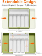 Lifewit Silverware Drawer Organizer, Expandable Utensil Tray for Kitchen, BPA Free Flatware and Cutlery Holder, Adjustable Plastic Storage for Spoons Forks Knives, Large, Green&White