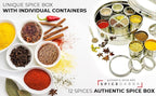spice dabba Stainless Steel Indian Spice Box,Steel Masala Dabba 12 Spices,Lid Spice Box,Authentic Spices,Masala Box with Individual containers|Size 9 x 9 x 3 IN 3 LB (Indian Spice Box with Spices)