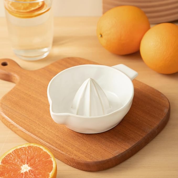 Ceramic Lemon Juicer Reamer Manual Citrus Lime Hand Squeezer Bowl with Handle and Pour Spout, Handheld, Easy to Use and Clean