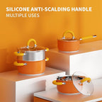 18/8 Stainless Steel Cookware Set, 7 PCS Pots and Pans Set, 4 3 2 QT Pot Pan with Lid and Steamer, Compatible with All Stovetops, Dishwasher Safe