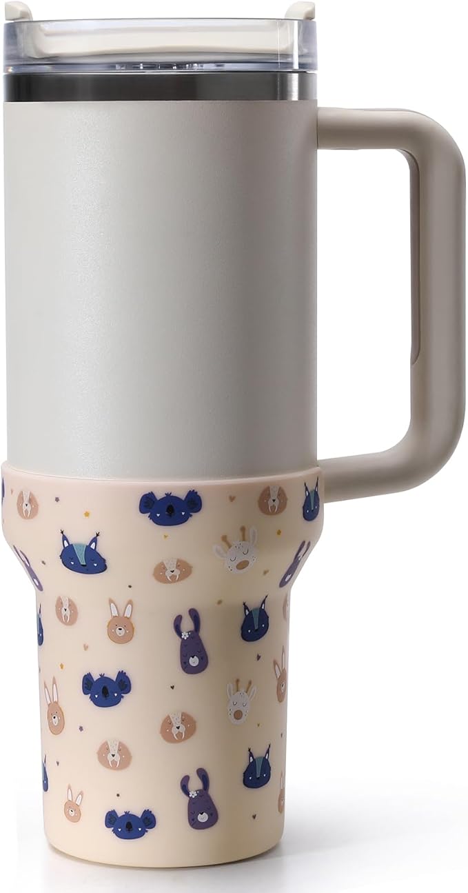 Silicone Boot for Stanley, Cute Print Protector Sleeve for Stanley Quencher H2.0 FlowState Tumbler 40oz / Adventure Quencher Tumbler 40oz Cup Accessories (Light Pink)