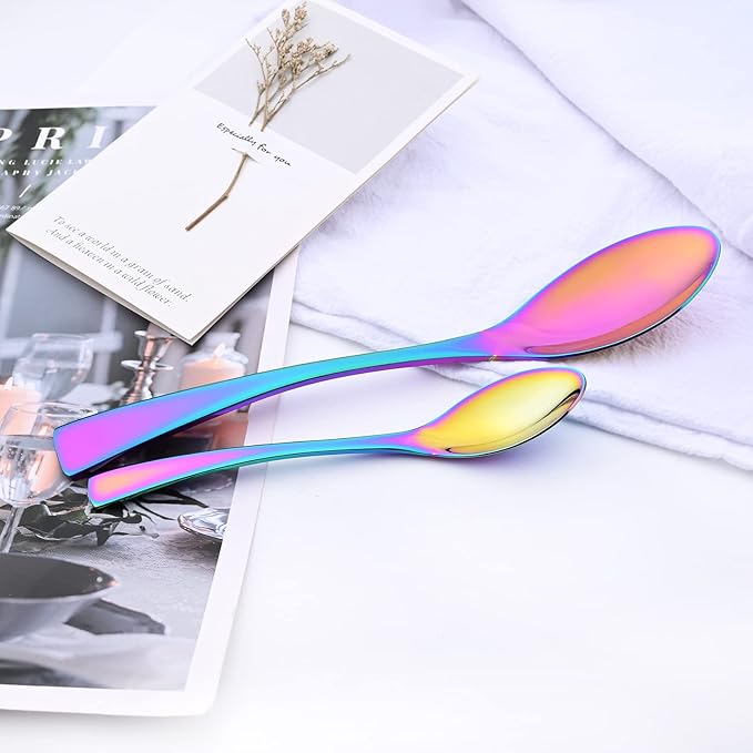 Rainbow Tableware 20Pcs Mirror Polished 18/10 Stainless Steel Luxury Flatware - Heavy Cutlery Set Service For 4 Include Knives/Forks/Spoons/Salad Fork/Teaspoon, Dishwasher Safe