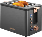 Mecity Toaster 2 Slice Stainless Steel Body Timer, Bagel/Defrost/Reheat/Cancel Functions,Warming Rack, Removable Tray, 6 Browning Settings, Extra Wide Slots, Bread Toaster, 120V 800W Grey