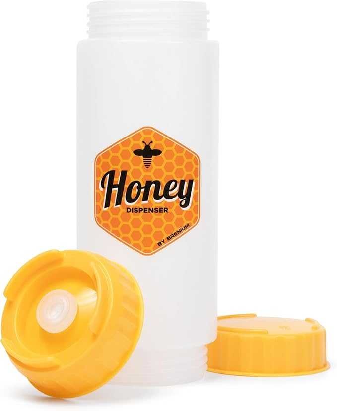 No‑Drip Honey Dispenser Bottle FIFO – 18 oz BPA-Free Squeeze Jar with Silicone Valve for Mess-Free Pouring – Refillable Honey Container for Syrup, Agave, Salad Dressing, Breakfast Use