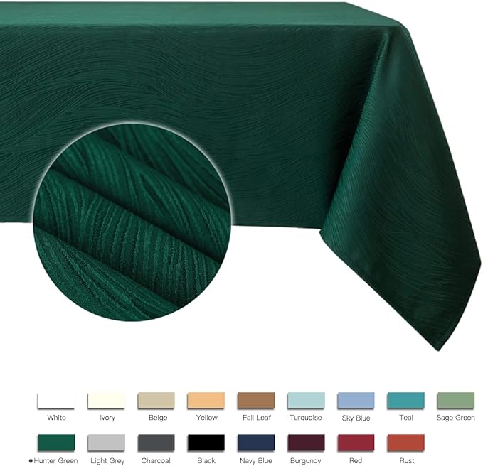 maxmill Christmas Hunter Green Tablecloth, Spill-Proof and Water Resistance Heavy Weight Soft Table Cloth for Christmas, Holiday and Family Gatherings, Dinner Rectangle 60 x 84 Inch, Hunter Green