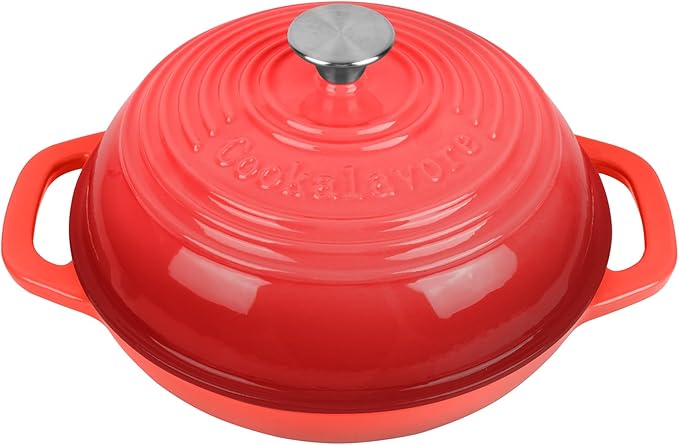 Enameled Cast Iron Dutch Oven with Lid – Non-Stick Bread Pot for Baking, Braising, and Stews – Heavy-Duty Ovenproof Casserole Cookware (Red, 5 QT)