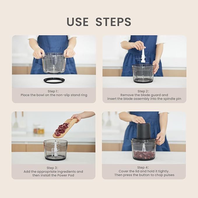 Meat Grinder Electric, 2.2L Stainless Steel Food Processor and Chopper with 4 Sharp Blades, 350W, 2 Speed Modes, for Meat, Baby Food, Vegetables, Fruits, Nuts,8 Cups, Black