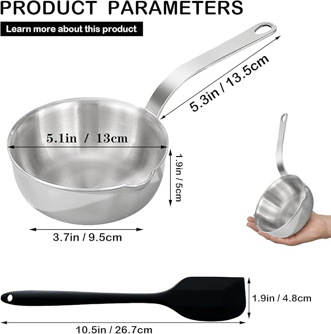 Mini Egg Pan, 304 Stainless Steel Omelet Pan, 5.1Inch Sauce Pan Mini Skillet for Butter Warmer Small Pot Cooking with 10.5" Scraper
