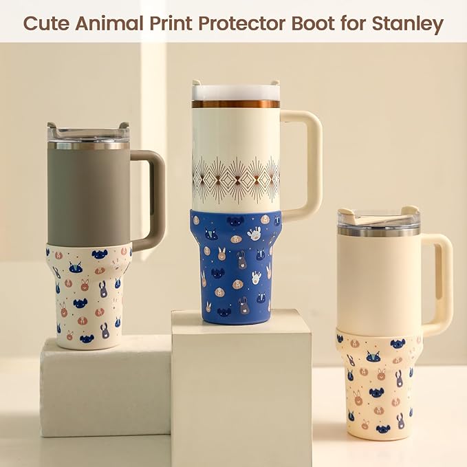 Print Boot for Stanley, Cup Bottom Protector Cover Accessories for Stanley Quencher H2.0 FlowState Tumbler 40oz / Adventure Quencher Tumbler 40oz (Cream)