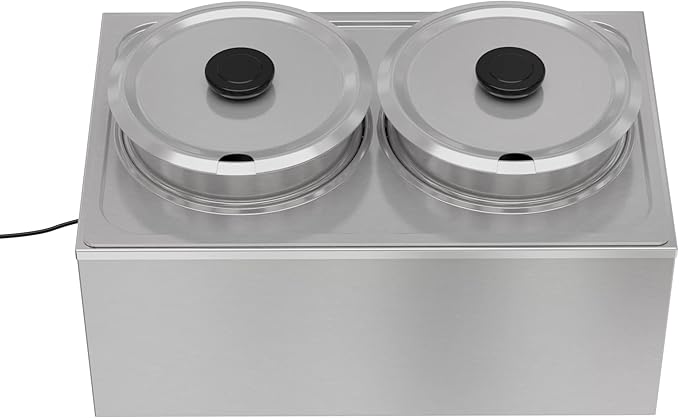 KoolMore Commercial Bain Marie Countertop Food Warmer, Soup Station, and Buffet Table Server with Two Serving Pots, Stainless-Steel Steamer with Auto Shut Off (CFW-4), Silver