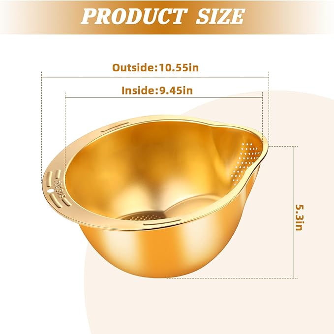 KesaPlan Rice Washer Strainer Bowl, 4-in-1 Washer Bowl Stainless Steel Rice Rinser Strainer Sink Colanders With Side Drainers for Cleaning Fruits, Vegetables, and Beans, Versatile Kitchen Tool