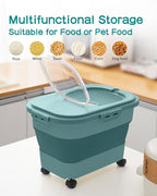 20-30 Lbs Rice Storage Container,Collapsible Food Storage Containers with Rolling Wheel Airtight Locking Lid,Flour Storage Container with Cup and Scoop,Suitable for Food,Rice,Pet Food,Flour