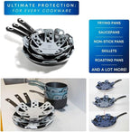 Dual-Use Silicone Pan Protectors for Stacking & Trivets for Hot Dishes | Silicone Trivet Mat | Perfect Pot and Pan Protectors for Stacking | Cookware Protectors for Stacking (6PCS-BLK/Gry)