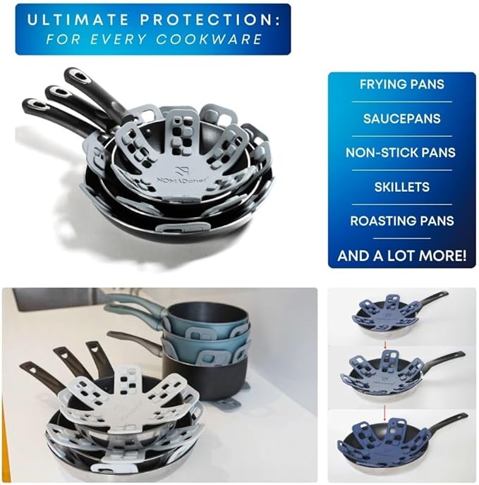 Dual-Use Silicone Pan Protectors for Stacking & Trivets for Hot Dishes | Silicone Trivet Mat | Perfect Pot and Pan Protectors for Stacking | Cookware Protectors for Stacking (6PCS-BLK/Gry)