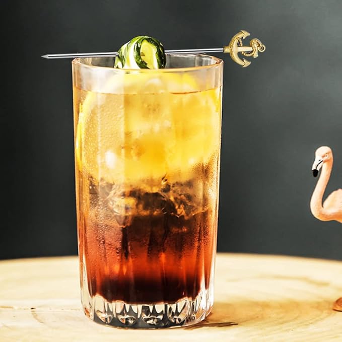 RRRuo Anchor Cocktail Picks Reusable Stainless Steel Cocktail for Appetizer Olives Sandwiches Cherries Garnish Forks Fruit Skewers Toothpicks 8 pieces (Gold)