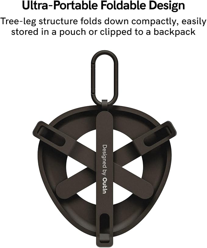 OutIn Ultra-Portable Foldable Coffee Stand with Carabiner, Stable Portable Espresso Machine Holder, Aluminum Unibody Design, Clip-On Carabiner for Easy Carrying, Fit Mino, Nano