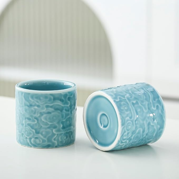 Ceramic Espresso Cups Set of 2 or 4-3oz Demitasse Cups for Coffee & Tea, No Handles, Durable & Dishwasher Safe (blue, 2)