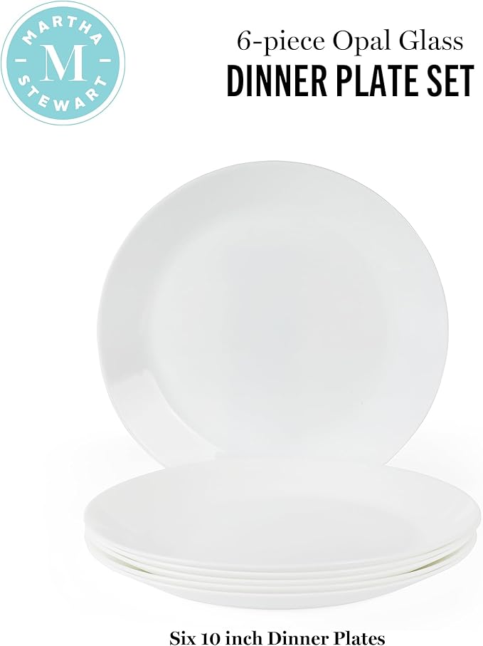 Martha Stewart Opalton 6 Piece 10 Inch Chip and Break Resistant Dinner Plates