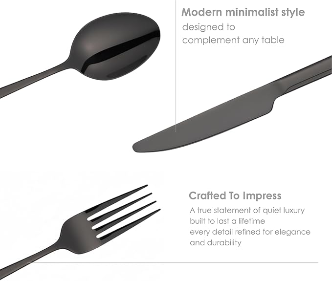 Oxford Silverware Set, 30 Piece Forged Flatware Stainless Steel, Service for 6, for Kitchen, Home, Wedding, Party, Mirror Polished Dishwasher Safe (Black Matte)