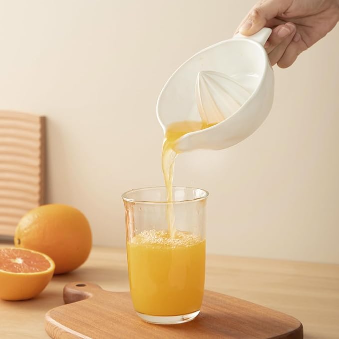 Ceramic Lemon Juicer Reamer Manual Citrus Lime Hand Squeezer Bowl with Handle and Pour Spout, Handheld, Easy to Use and Clean