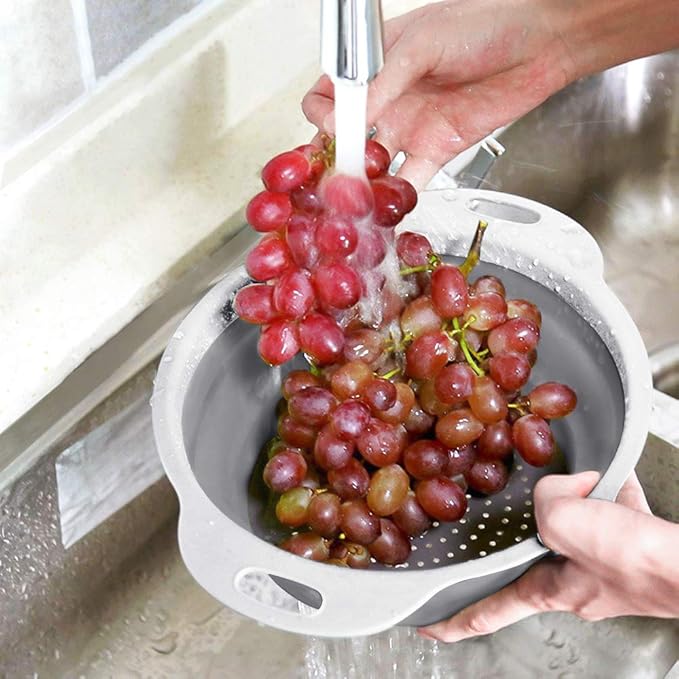 QiMH Collapsible Colander and Strainer Set of 3-2 PC 4 Quart(1 gal) and 1 PC 2 Quart(0.5 gal) - BPA Free & Dishwasher-safe Silicone Kitchen Foldable Strainer for Pasta, Veggies