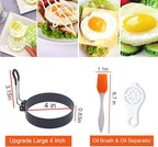 Egg Ring,4 Packs Upgrade Large 4" Egg Rings for Griddle Frying Egg,Non-stick Stainless Steel 4 Inch Griddle Egg Ring Round Egg Cooker Pancake Ring Cooking Ring for Muffin with Oil Brush Egg Separator