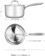 KEAWELL K3 Premium 3-Quart Tri-Ply Stainless Steel Saucepan with Lid, Induction & Oven Safe up to 600°F, Even Heating, Professional Cookware for All Stovetops (3-Qt)