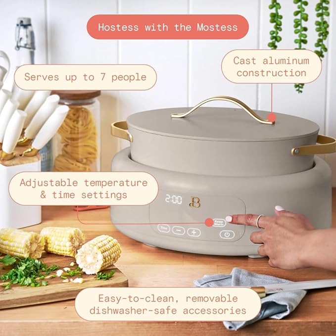 Beautiful 10-in-1 6-Quart Electric Multi-Cooker with Ceramic Coated Pot, Oven Safe to 400°F, Easy Cleanup & Multi-Function Cooking, by Drew Barrymore (Porcini Taupe)