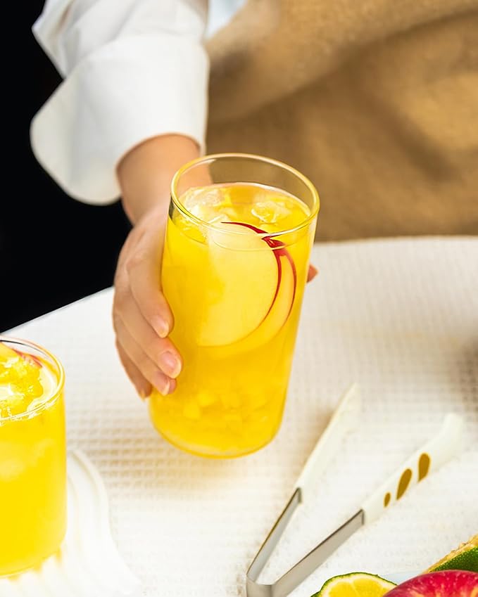 LUXU Drinking Glasses 19 oz, Thin Highball Glasses Set of 4,Clear Tall Glass Cups For Water, Juice, Beer, Drinks, and Cocktails and Mixed Drinks