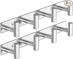 VAEHOLD Silver Hat and Coat Wall Mount Rack - Coat Rack with 4 Hooks for Robes, Bags, Keys, and Towels - Bathroom Towel Hanger Organizer (2 Pack)