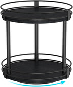 Snughome Lazy Susan Spice Rack, 2 Tier Rotating Spice Rack, Wood Lazy Susan Organizer for Cabinet, Black Kitchen Counter Shelf, 10.2" x 10.2" x 10.4"