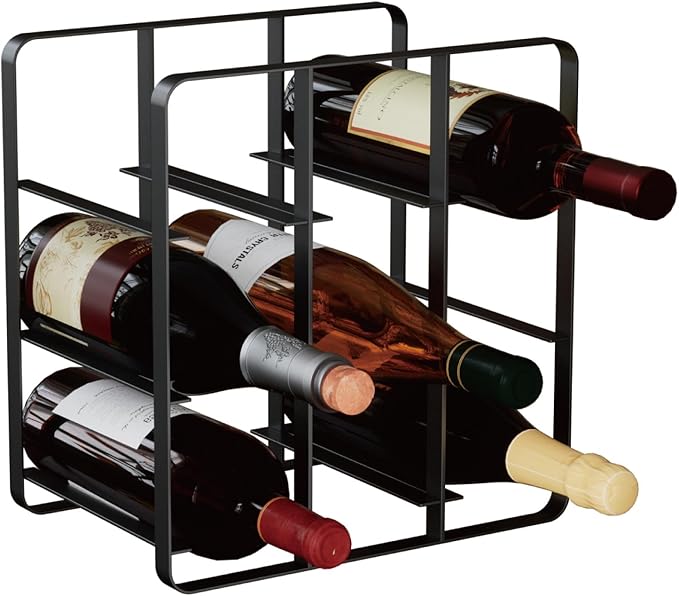Buruis 9-Bottle Metal Wine Rack, Freestanding Holder Organizer for Red and White Wine, Kitchen Countertop, Pantry, No Assembly Required, Black