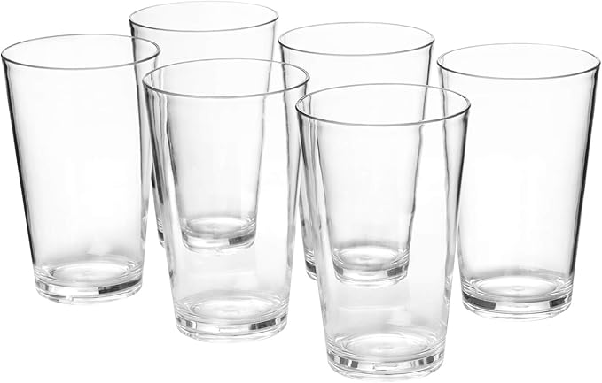 AOYITE 18-ounce Plastic Tumblers Water Juice Cups Dishwasher Safe BPA-free Clear Set of 6 Premium Quality Drinking Glasses