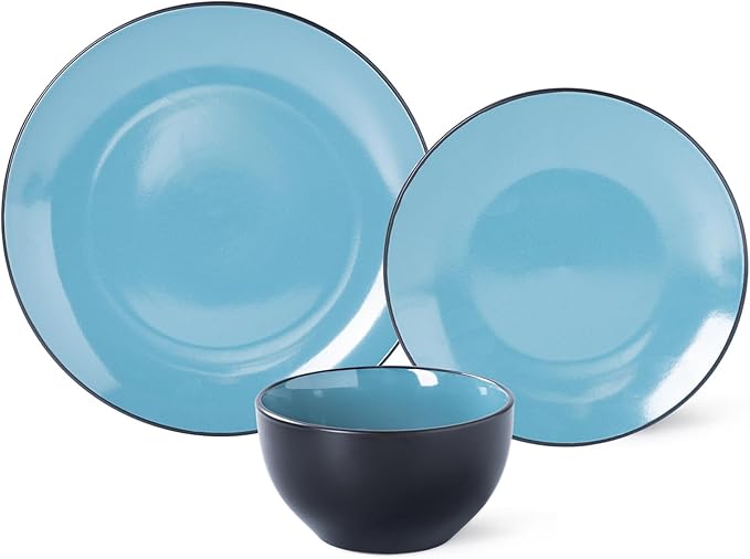 Plates and Bowls Sets for 4 - CJDC-QUELO 12-Piece Stoneware Dinnerware Sets, Ceramic Dishware Set for Indoor Kitchen Use and Formal Dining, Chip and Scratch Resistant Microwave Dishwasher Safe